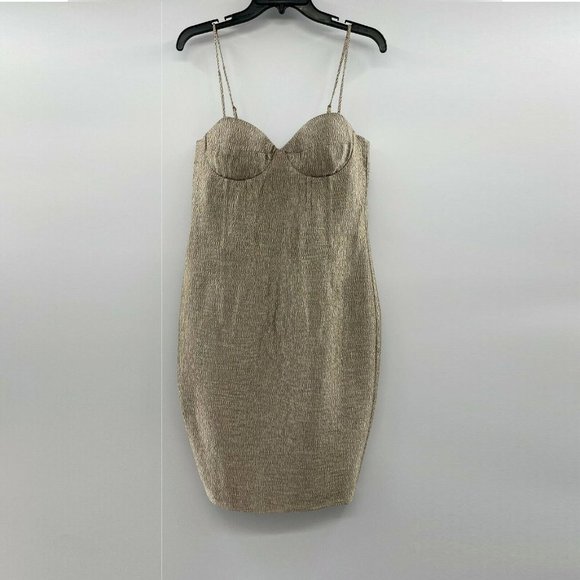 Bardot REVOLVE Golden Shimmer Dress Mini Sheath Cocktail Formal Prom sz M (8-10) - Picture 2 of 8